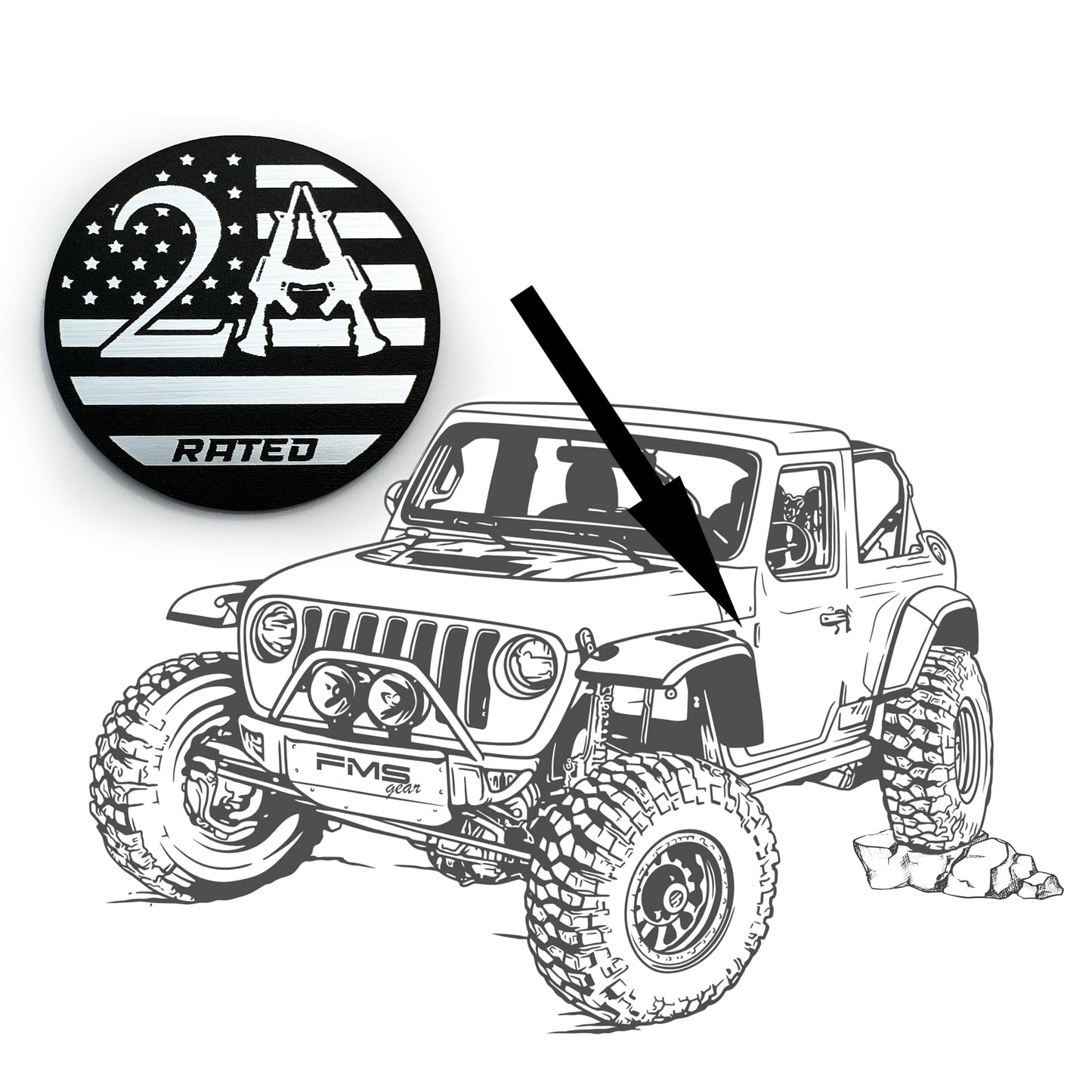 One (1) 2nd Amendment Rated Fender Badges fits JEEP WRANGLER YJ JL JK TJ CJ emblem