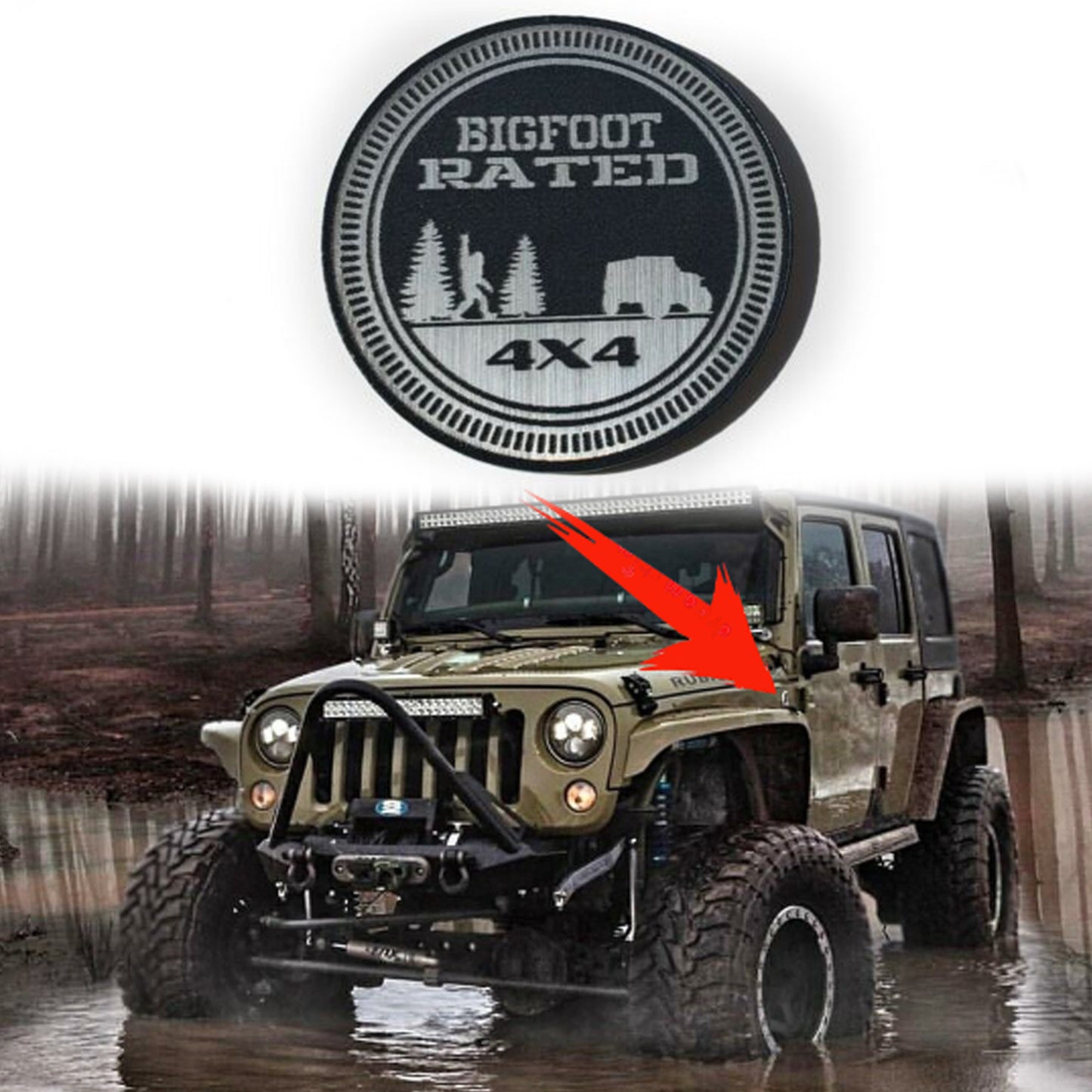 One (1) BIGFOOT Rated Fender Badges fits JEEP WRANGLER YJ JL JK TJ CJ emblems