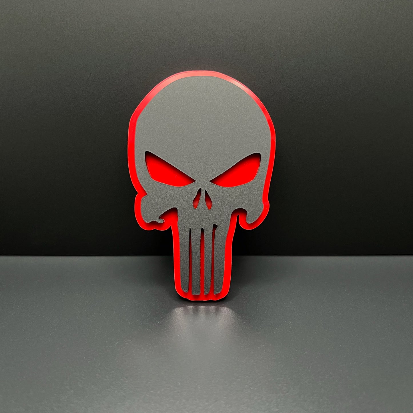 ONE (1) RED and BLACK PUNISHER Head Car Truck Emblem Badge USA Made