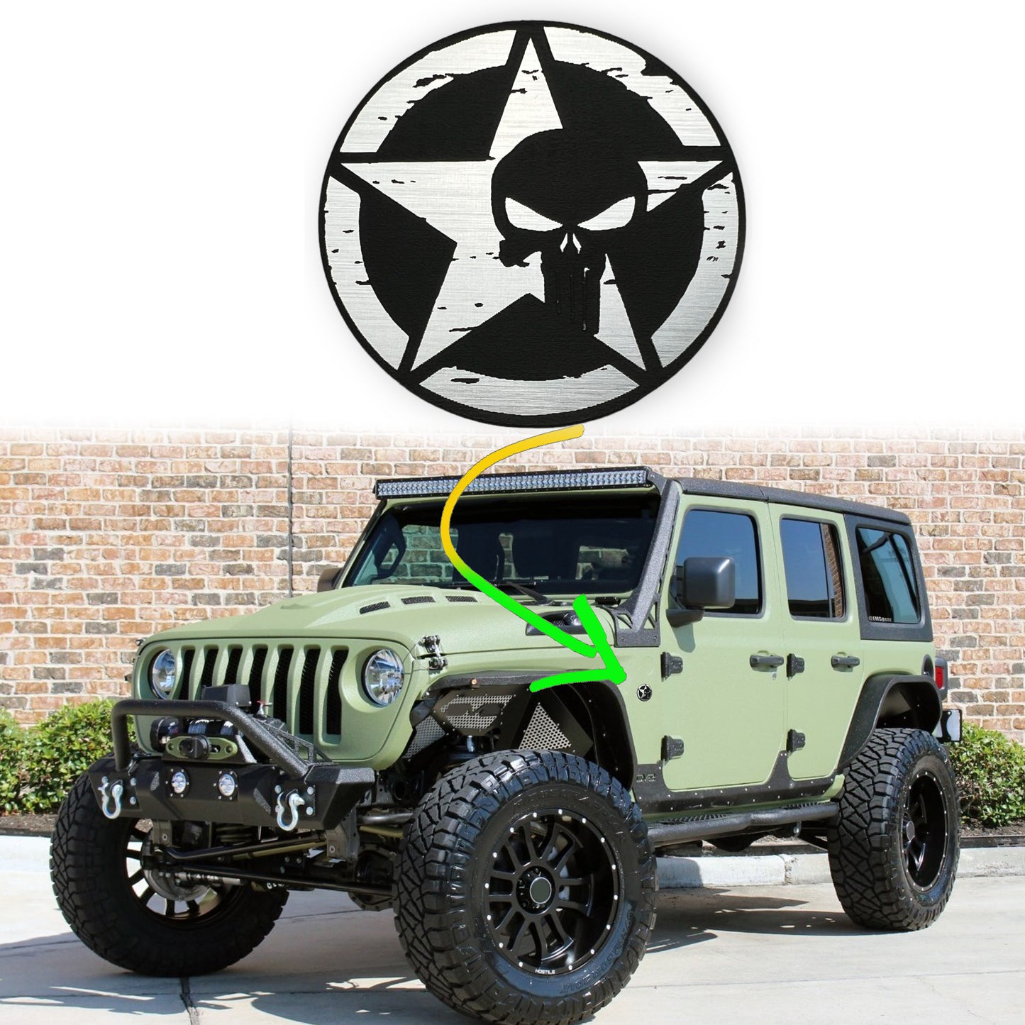 One (1) Punisher Rated Fender Badges fits JEEP WRANGLER YJ JL JK TJ CJ emblems