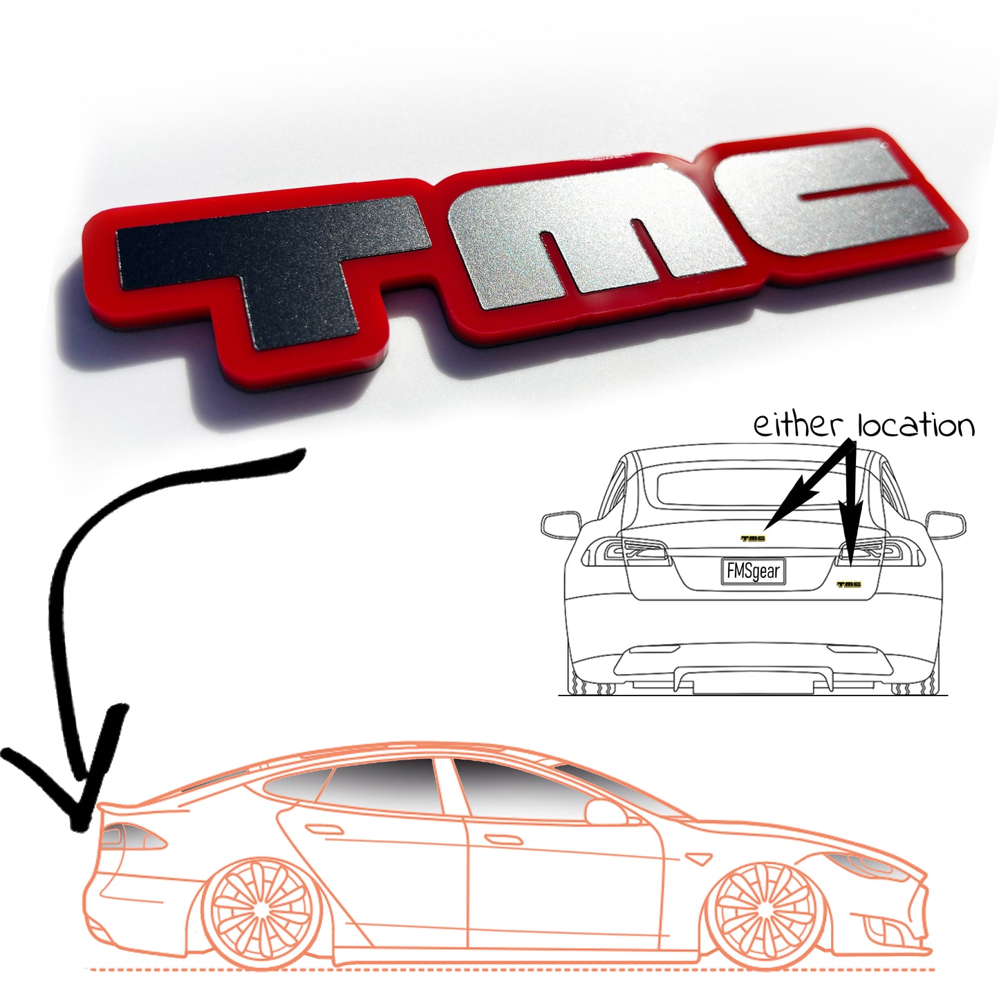 (1) TMC Emblem Badge fits Tesla Model S Y 3 X Plaid Cybertruck