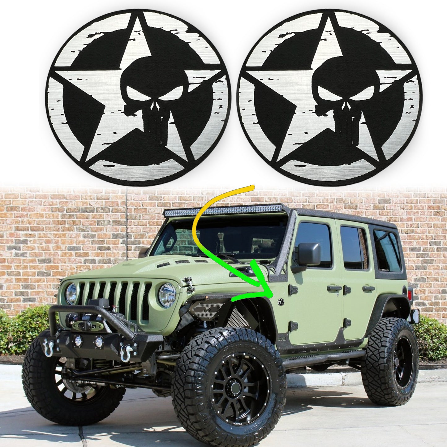 Pair (2) Punisher Rated Fender Badges fits JEEP WRANGLER YJ JL JK TJ CJ emblems
