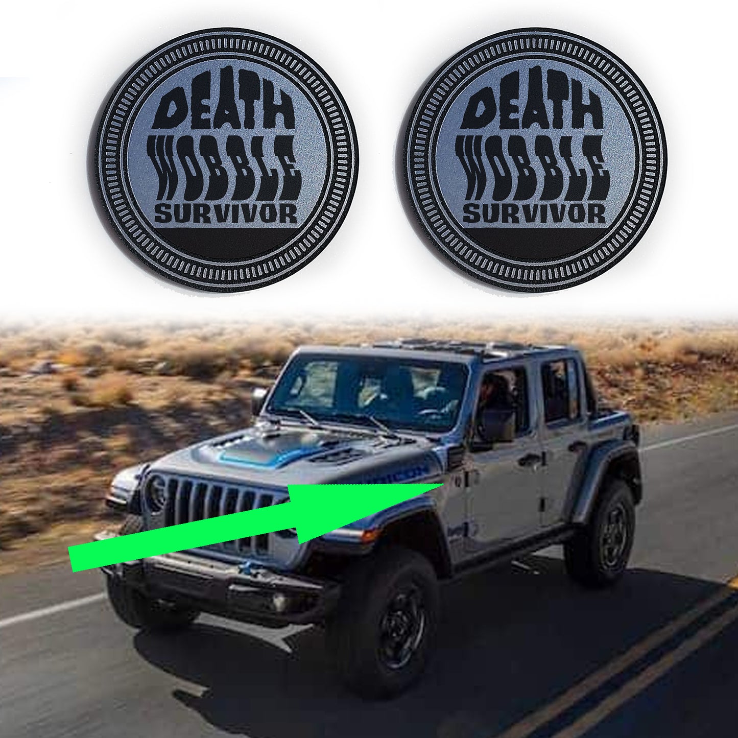 Pair (2) DEATH Wobble Fender Badges fits JEEP WRANGLER YJ JL JK TJ CJ emblems
