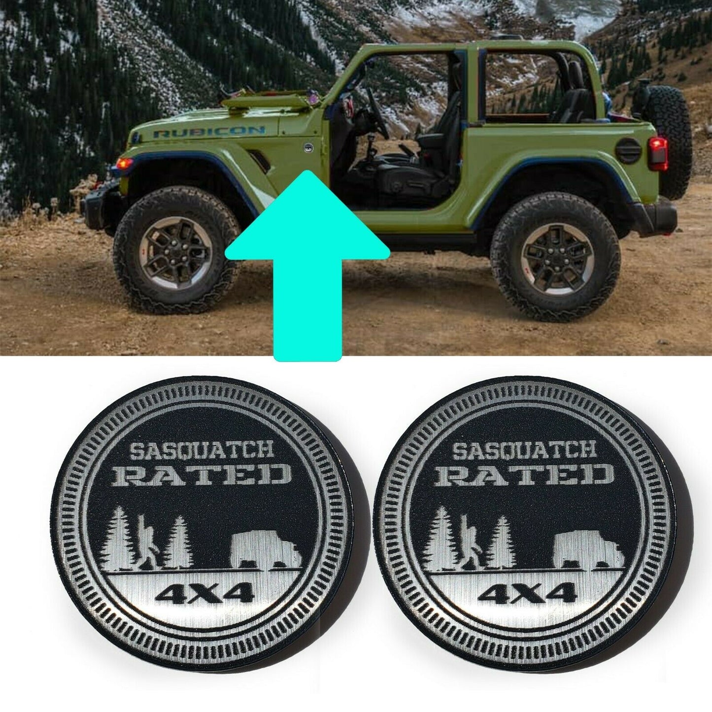 Pair (2) SASQUATCH Rated Fender Badges fits JEEP WRANGLER YJ JL JK TJ CJ emblems