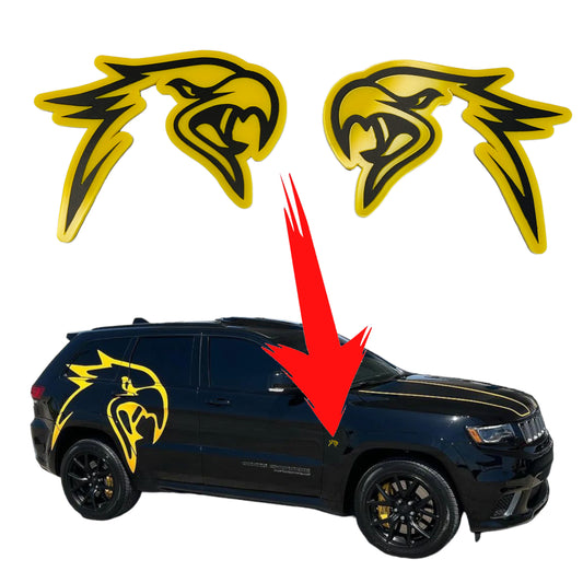 2 Factotum HELLHAWK border Emblems fits Jeep Trackhawk Grand Cherokee wk2