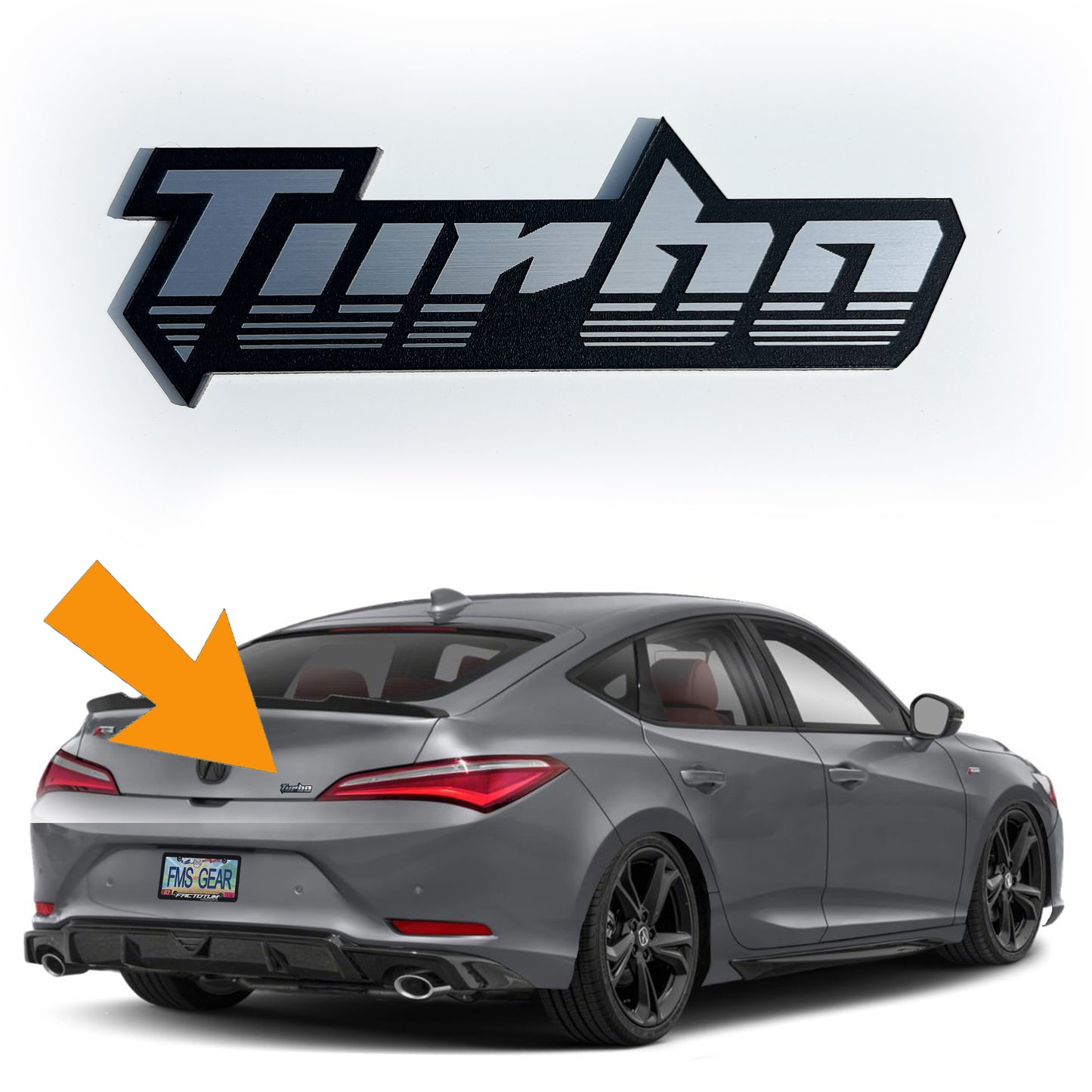 One Brushed TURBO Emblem Badge fits Honda Civic Type R and others