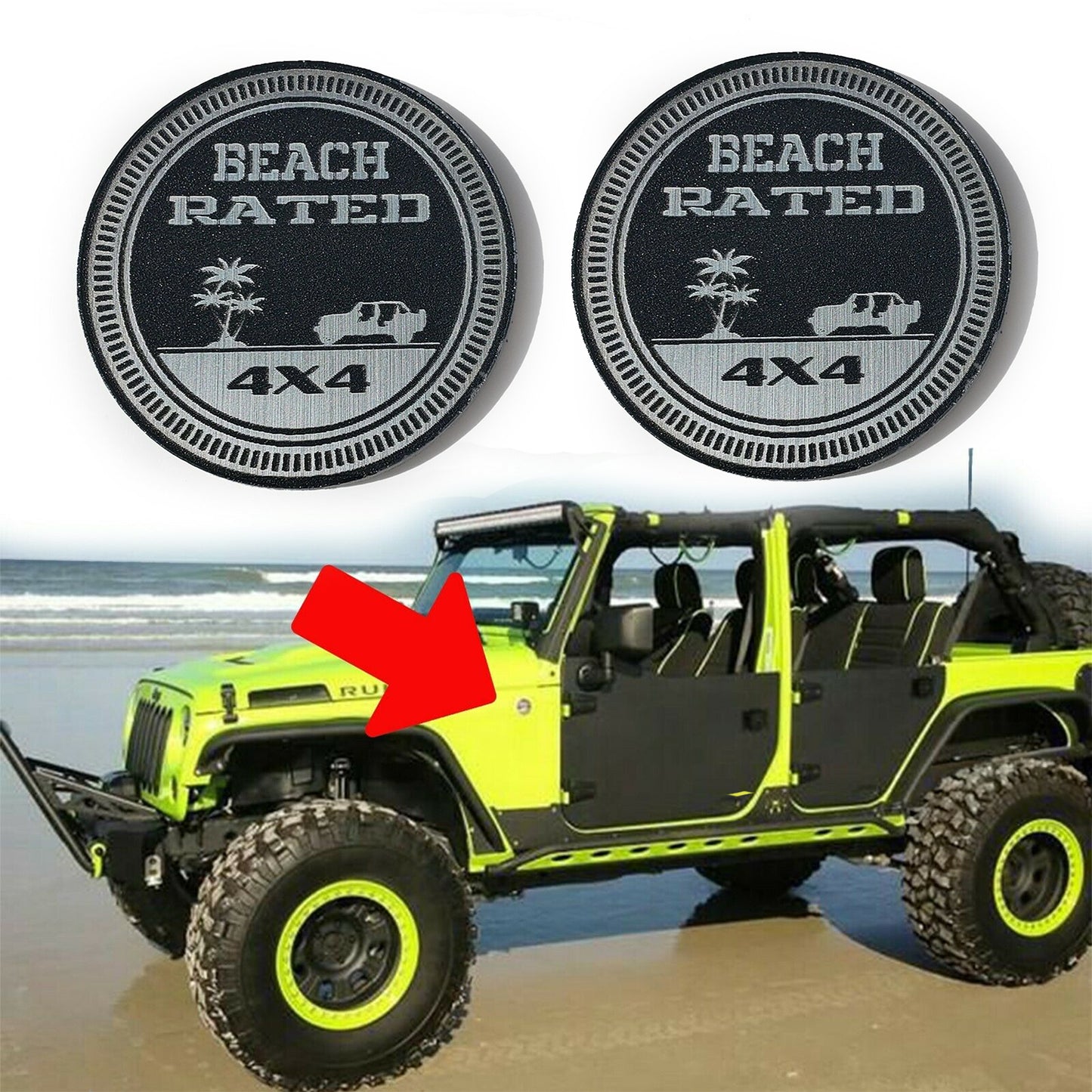 Pair (2) BEACH Rated Fender Badges fits JEEP WRANGLER YJ JL JK TJ CJ emblems