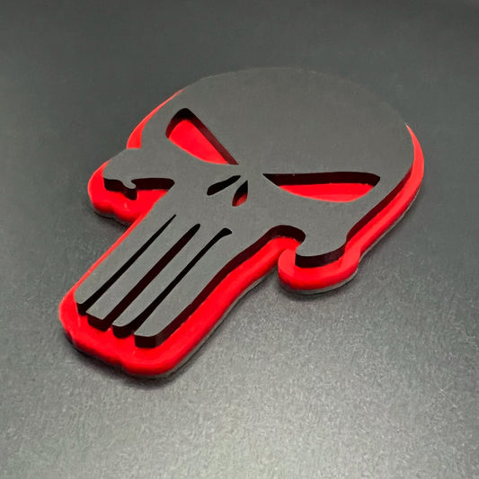 ONE (1) RED and BLACK PUNISHER Head Car Truck Emblem Badge USA Made