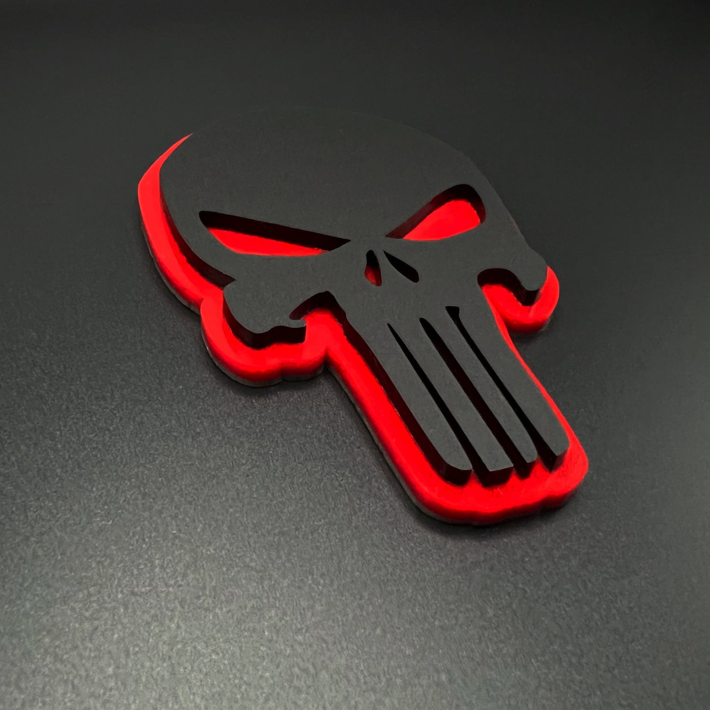 ONE (1) RED and BLACK PUNISHER Head Car Truck Emblem Badge USA Made