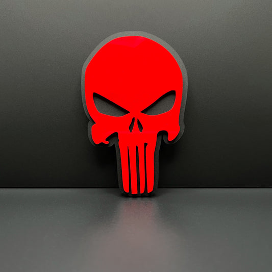 ONE (1) Black and Red PUNISHER Head Car Truck Emblem Badge USA Made