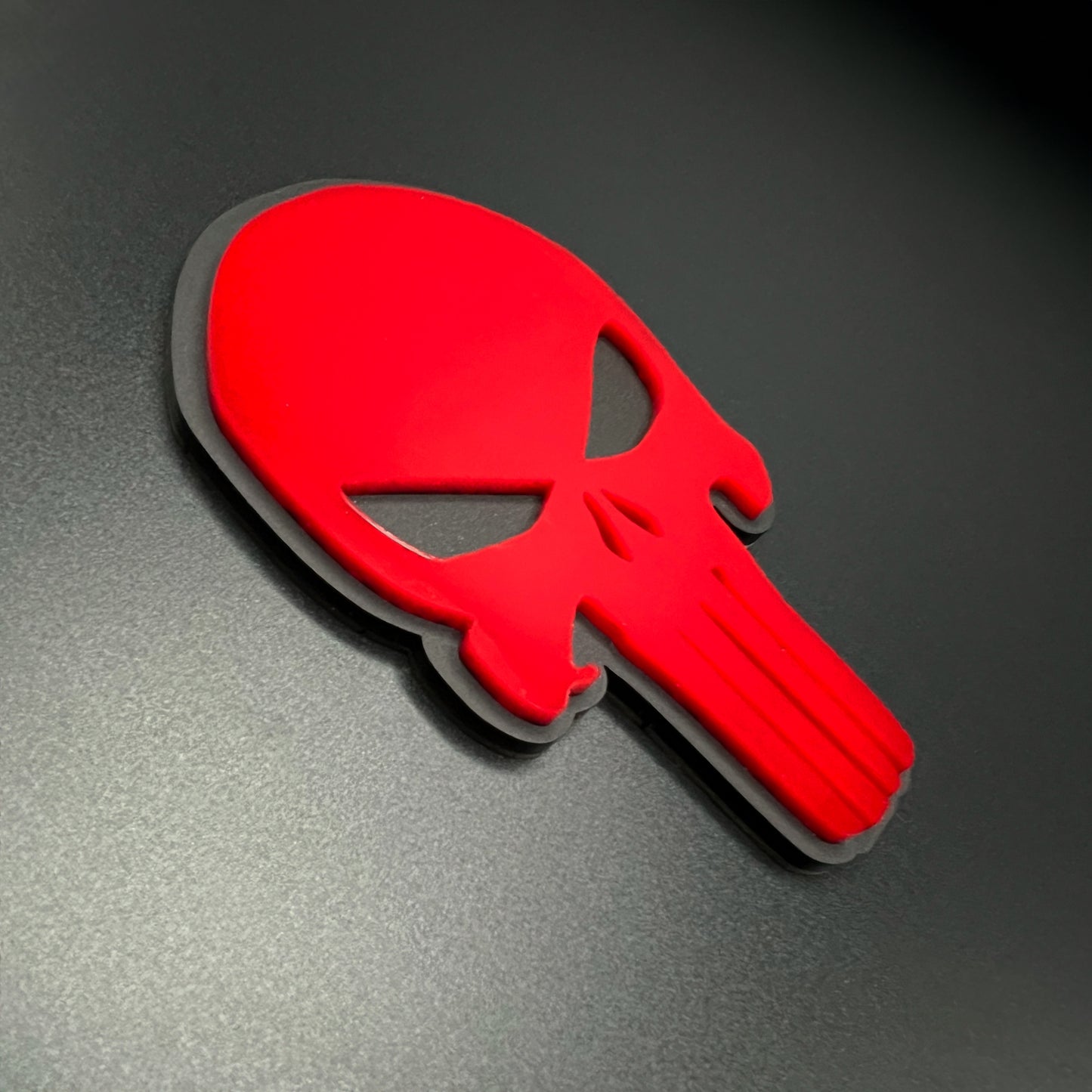 ONE (1) Black and Red PUNISHER Head Car Truck Emblem Badge USA Made