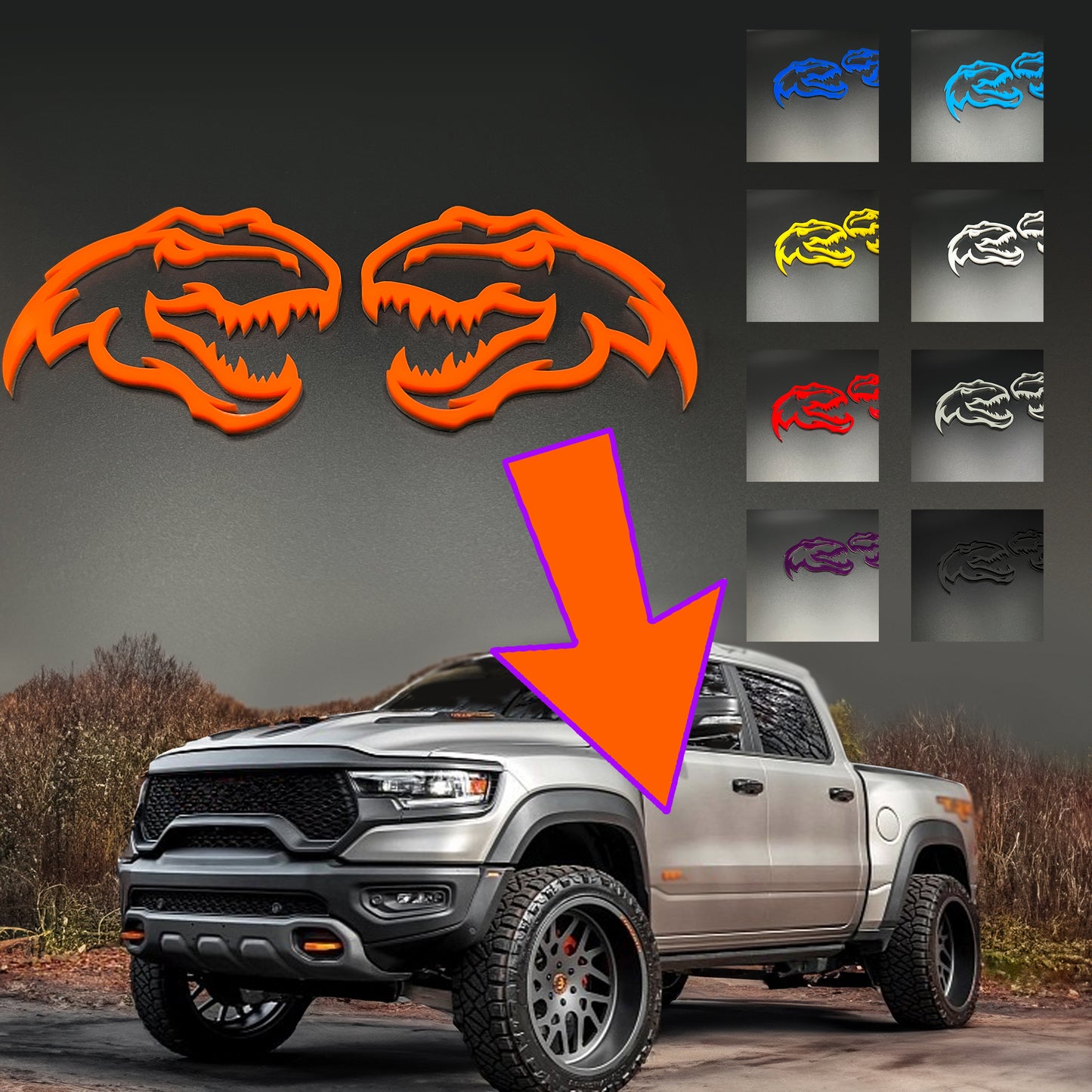 Custom T-REX Emblems for TRX Dodge Ram 1500 Fender badge Hellcat Style Trex Heads