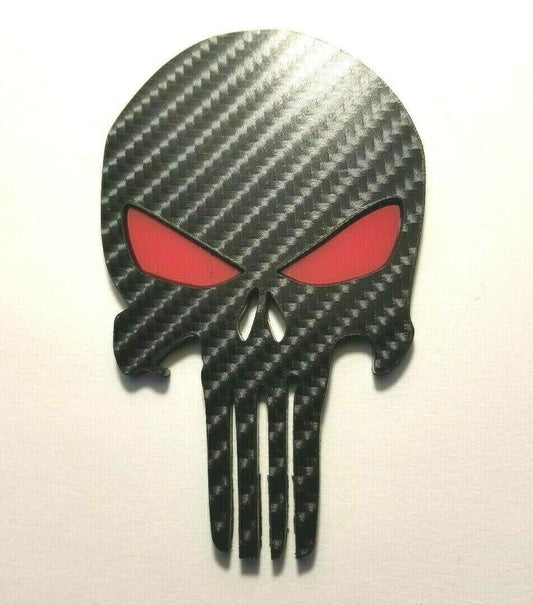 ONE (1) Black Carbon Fiber Red Eyes PUNISHER Car Truck Emblem Badge USA Made