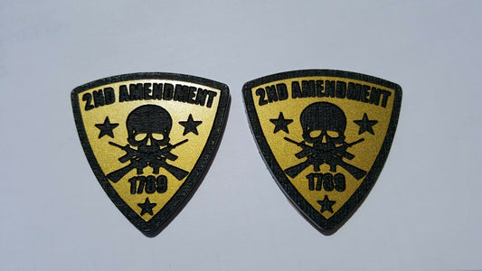 FMSgear Second Amendment car emblems with skull and crossed rifles design in black and gold